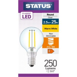 STATUS LED FILAMENT GOLFBALL 2.5W=25W SES CLEAR W/W