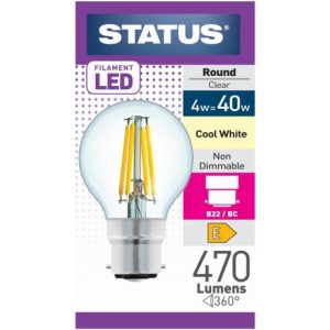 STATUS LED FILAMENT GOLFBALL 4W=40W BC CLEAR C/W