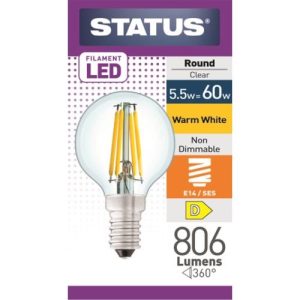 STATUS LED FILAMENT GOLF 5.5W=60W SES CLEAR W/W
