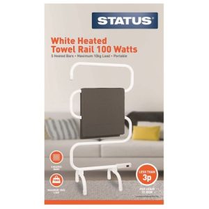 STATUS HEATED TOWEL RAIL - 100W - WHITE - 5 HEATED BARS - PORTABLE