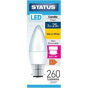 STATUS LED CANDLE 3W=275L=25W BC PEARL W/W