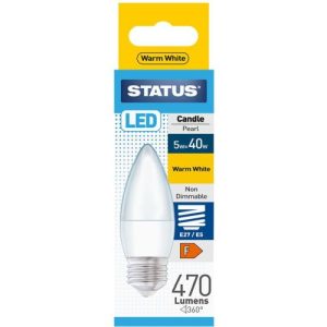 STATUS LED CANDLE 5W=470L=40W ES OPAL W/W