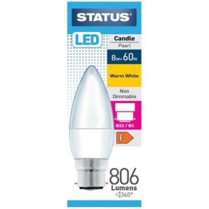 STATUS LED CANDLE BC 8W=806LM.=60W OPAL Warm White
