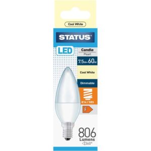 STATUS LED CANDLE 8W=806LM.=60W SES DIM OP COOL WHITE