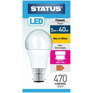 STATUS LED GLS A55 5W=470L=40W BC OPAL W/W