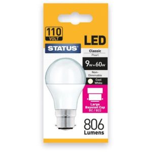STATUS LED GLS 110V A60 9W =806L=60W BC OP W/W 997