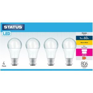 STATUS LED GLS 8.5W=60W=806L BC OP WW 4PACK