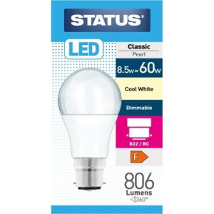 STATUS LED GLS A60 8.5W=806L=60W BC OPAL C/W DIM