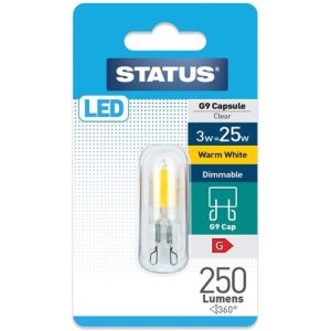 STATUS LED G9 3W=250L=25W 240V B/P W/W DIM