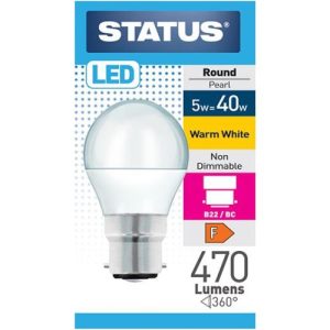 STATUS LED GOLFBALL 5W=470L=40W BC OPAL W/W