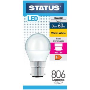 STATUS LED GOLFBALL 8W=806L=60W BC OPAL W/W