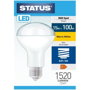 STATUS LED REFL. R80 15W=1520L=100W ES W/W