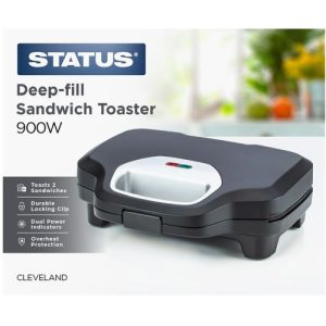 STATUS CLEVELAND 900W 2 SLICE SANDWICH TOASTER -BLACK