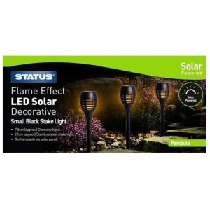 STATUS PAMBULA FLAME EFFECT LED SOLAR BLACK LIGHT 3PK