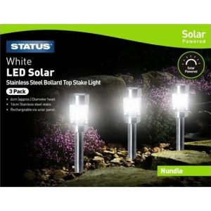 STATUS NUNDLE LED SOLAR BOLLARD TOP STAKE LIGHTS 3PK
