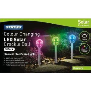 STATUS BUNBURY LED SOLAR COLOUR CHANGING BALL 3PK