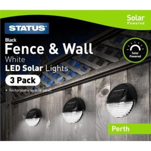 STATUS PERTHFEN LED SOLAR BLACK FENCE/WALL LIGHT 3PK