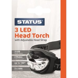 STATUS 3 LED HEADTORCH - BLACK - 6PK