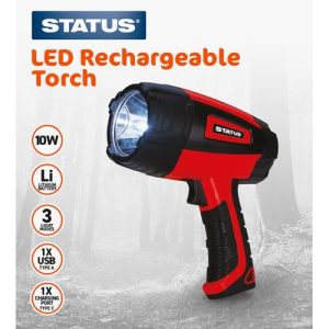 STATUS 10W LED RECH HANDHELD TORCH - RED - 4PK