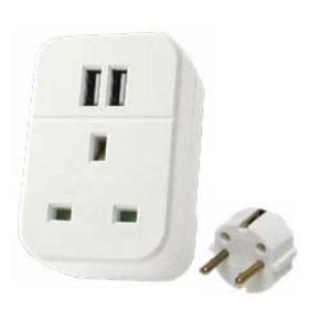 STATUS MAINS EURO TO UK SKT + 2 USB SKT ADAPTOR