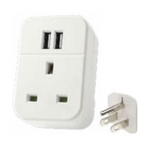 STATUS MAINS USA TO UK SKT + 2 USB SKT ADAPTOR
