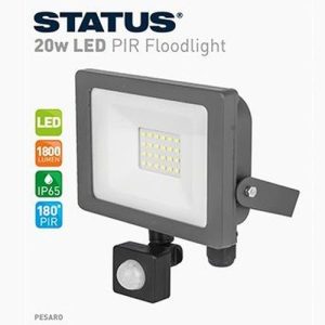 STATUS (PRE-WIRED) 20W=1800LM LED FLOODLIGHT + PIR 6400K BLACK