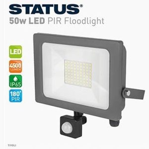 STATUS (PRE-WIRED) 50W=4500LM LED FLOODLIGHT + PIR 6400K GREY