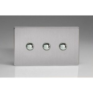 VARILIGHT 3G BRUSHED STEEL SLAVE SCREWLESS FLATPLATE TOUCH/REMOTE LED DIMMER