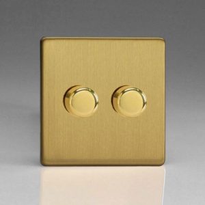 VARILIGHT BRUSHED BRASS 2G 2W LED DIMMER SWITCH