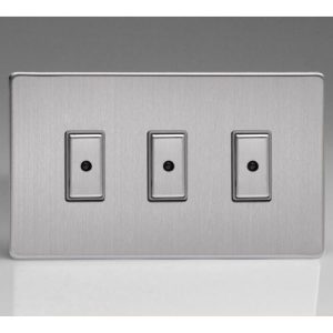 VARILIGHT 3G BRUSHED STEEL MASTER SCREWLESS FLATPLATE TOUCH/REMOTE LED DIMMER