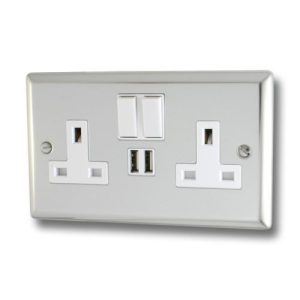 VARILIGHT POL CHROME 2G USB SOCKET SWITCHED BL INS