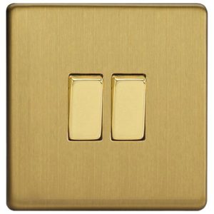 VARILIGHT BRUSHED BRASS 2G 2W SCREWLESS SWITCH