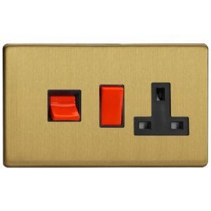 VARILIGHT BRUSHED BRASS SCREWLESS COOKER PANEL WITH SOCKET