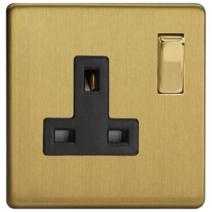 VARILIGHT BRUSHED BRASS SCREWLESS 1G SWITCHED SOCKET
