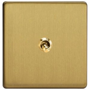 VARILIGHT BRUSHED BRASS SCREWLESS 1G INTERMEDIATE TOGGLE SWITCH
