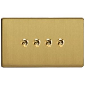 VARILIGHT BRUSHED BRASS 4G 2W SCREWLESS TWIN PLATE TOGGLE SWITCH