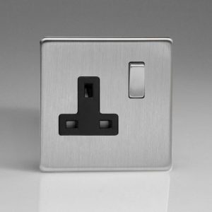 VARILIGHT BRUSHED STEEL 1G SWITCHED SKT (BLACK)