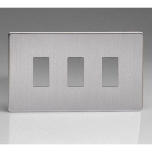 VARILIGHT SCREWLESS FLAT PLATE BRUSHED STEEL 3G GRID FRONT PLATE + YOKE