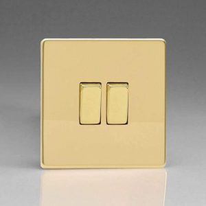 VARILIGHT POLISHED BRASS SCREWLESS 2G 2W SWITCH