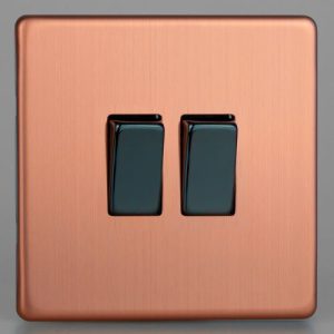 VARILIGHT BRUSHED COPPER SCREWLESS 2G 2W SWITCH