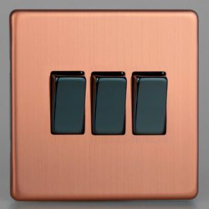 VARILIGHT BRUSHED COPPER SCREWLESS 3G 2W SWITCH