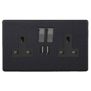 VARILIGHT 2G USB SWITCHED SOCKET SCREWLESS MATT BLACK
