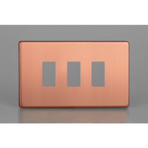 VARILIGHT BRUSHED COPPER 3 GANG GRID PLATE INC YOKE (2G PLATE)