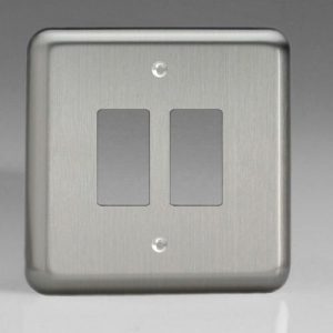 VARILIGHT XSPG2-P BRUSHED STEEL 2 GANG POWERGRID PLATE (TWIN PLATE)