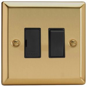 VARILIGHT VICTORIAN BRASS 13A SWITCHED FUSED SPUR BLACK INSERTS