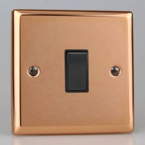 VARILIGHT POLISHED COPPER 1G 2W LIGHT SWITCH BLACK INSERTS