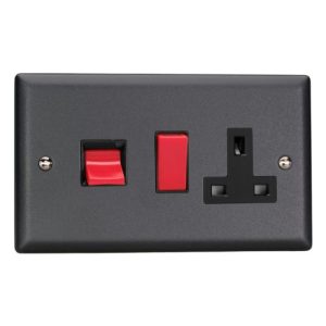 VARILIGHT MATT BLACK 2G 45A COOKER PANEL WITH 13A SOCKET