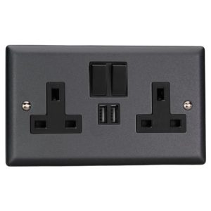 VARILIGHT 2G USB SWITCHED SOCKET MATT BLACK