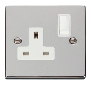 CLICK DECO VICTORIAN POLISHED CHROME VPCHROME 1-GANG 13A DP SWITCHED SOCKET W
