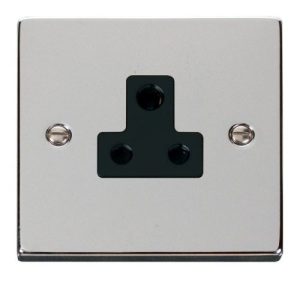 CLICK DECO VICTORIAN POLISHED CHROME VPCHROME 5A ROUND PIN SOCKET OUTLET BLACK